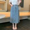 Saia Jeans para Gordinhas Cobrindo Pernas Grossas, Cobrindo a Carne e Look Emagrecedor, Saia de Verão de Cintura Alta 99693 Fashion, Casual e Versátil