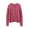 Cárdigan suelto de cachemir 100% puro para otoño e invierno para mujer, suéter de punto de cuello redondo, top casual, abrigo grueso, cálido