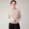 Suéter de punto para mujer con cuello polo de cachemira pura, nuevo estilo otoño e invierno, amigable con la piel, suave, patrón trenzado, top grueso, moderno
