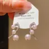 Brincos de Zircônia Imitação de Pérola com Laço Estilo Francês Fresco Doce Elegante Nicho Temperamento Prata Agulha Luxo Leve para Mulheres