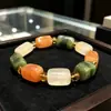 Joyería de jade de seda dorada de Xinjiang de tres colores, cuentas de terrón de azúcar, pulsera de jade colorida para mujer, pulsera de jade para parejas, joyería de jade amarillo natural
