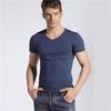 Camiseta de manga corta para hombre, cuello en V, color blanco liso, ajustada, cuello de pollo, interior de verano, blanca