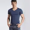 Camiseta Masculina Manga Curta Transfronteiriça, Gola V, Cor Lisa Branca, Corte Slim, Roupa de Baixo de Verão, Camada Base Branca