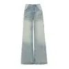YECHUAN # Jeans rectos azul claro para mujer, otoño 2026, lavados estilo americano, con bigotes, de cintura alta, holgados, de pierna ancha
