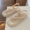 Sandálias de Tira Fina Moda Verão Feminina Estudante Roupa Externa Sandálias de Tira Fina Personalizadas Cor Lisa Simples Sapatos de Praia para Férias na Beira-Mar