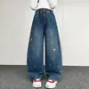 Calça Jeans Nova Estilo Outono para Meninas Mais Velhas, Jeans Bordado Infantil, Tendência de Moda Estilosa e Versátil