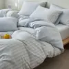 Conjunto de Roupa de Cama Simples Listrado em Algodão Lavado Tingido em Fio Estilo Ins Japonês Puro Algodão Conjunto de Três/Quatro Peças para Cama de Dormitório de Estudante Conjunto Puro de Algodão de Três/Quatro Peças