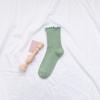 Meias com Borda Franzida para Mulheres, Meias de Cano Médio para Outono e Inverno, Meias Largas Estilo Japonês, Meias de Algodão de Cor Sólida, Meias Femininas Fofas de Renda Estilo Coreano