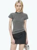¡Chuwo STUDIO! Top de Punto Manga Corta Cuello Medio Adornado con Perlas y Diamantes Serie Galaxia, Top de Moda Ajustado