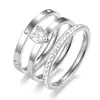 Set de Anillos de Zirconia con Forma de Corazón que No se Desvanecen, Set de Tres Piezas de Anillo de Acero Inoxidable Transfronterizo Amazon, Venta al por Mayor de Fabricante, No se Desvanece