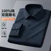 Camisa Masculina de Algodão Puro Flanelado Pied-de-Poule Manga Longa 2026 Outono Gola Escondida Camisa Casual de Negócios para Homem