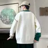 Suéter Masculino Gola Redonda para Outono e Inverno 2026 Novo Suéter de Tricô Color Block Tendência Masculina Suéter Quente de Inverno