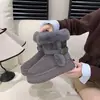 Botas de Neve de Couro com Solado Grosso Antiderrapante Forradas com Pelo para Mulheres Veludo Plus Veludo Quente de Inverno Novos Sapatos de Algodão Botas Curtas