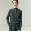 Estilo minimalista francés ~ cárdigan de punto de cachemira para mujer con dobladillo enrollado, cuello semi-alto, puños de encaje, corte holgado, chaqueta suéter versátil