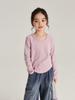 Camiseta Sencilla de Color Puro con Cuello Redondo para Niñas, Manga Larga, Moda Nueva 2025, Dobladillo Asimétrico, Cuello en U, Camiseta Base para Niñas