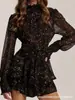 Falda Midi de Estilo Nuevo Transfronterizo Europeo y Americano Cintura Alta Versátil Cinturón Vestido de Manga Larga