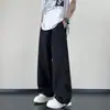 Calça Casual Solta Masculina, Estilo Americano, Respirável, Oversized, Marca Tendência, Calça Longa Reta de Perna Larga, Zíper Lateral, Malha, Secagem Rápida