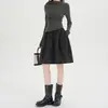 Falda Estampada Floral Vintage con Cintura Elástica, Nueva Falda de Línea A Adelgazante de Cintura Alta Otoño/Invierno, Color Café