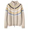 Novo Cardigã Feminino Fair Isle Outono/Inverno, Suéter Grosso de Cashmere, Gola Alta Meia, Zíper, Casaco de Tricô de Inverno, Quente