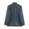 Ropa de mujer transfronteriza 2026 Moda europea y americana casual irregular solapa diagonal mezcla de lino traje a rayas para mujer B483173