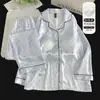 Conjunto de pijama jacquard de seda helada simple para niñas, de manga larga, dos piezas, con sujetador incorporado, cómodo y suave, perfecto para ropa de estar en casa