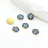 Fornecimento Direto da Fábrica Suporte de Flor com Gotejamento de Óleo em Ouro 18K Chapéu de Flor Cloisonné Esmalte Azul Queimado Pulseira Colar Espaçador com Contas C23