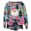 Popular Sudadera Nueva de Otoño e Invierno Transfronteriza Europea y Americana Estampada en 3D para Mujer Navideña Callejera de Moda con Cuello Redondo y Hombro Derecho