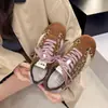 Otoño 2026 Nuevo Retro Estampado de Leopardo Bloques de Color Zapatos Deportivos Alemanes para Mujer Cordones Morado Taro Diseño de Nicho Suela Suave Planos