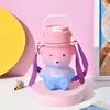 Taza de agua degradada oso lindo verano alta calidad niña vaso de plástico niños portátil vaso con pajita gran capacidad hervidor