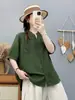Camisa de Verano de Manga Corta de Gasa de Doble Capa Estilo Commuter Cuello en V Rayada para Mujer, Corte Holgado, Adelgazante, Top Verde Versátil