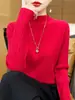 Tejido de Punto de Cuello Alto a Media Altura con Textura de Corteza de Árbol, Nuevo Tejido de Punto de Manga Larga Otoño e Invierno para Mujer, Elegante Camiseta Básica