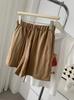 Shorts Casuais de Linho Lyocell Macios e Amigáveis à Pele para Mulheres Verão Novo Cintura Alta Cintura Elástica Bolsos Perna Larga Shorts Estilo Coreano