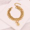 [Ice Meng] Pulsera Gruesa Apilada de Tres Capas Hip-Hop Colgante de Timón Ancla Pulsera Versátil Joyería de Acero de Titanio para Mujer B619