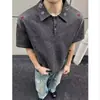Camisa Polo Bordada Estilo Americano Tie-Dye de Manga Corta para Hombre, Fresca y Elegante para el Verano, Tacto de Alta Gama, Camiseta Resistente con Cuello Campana, Hombros Normales y Mangas Medias