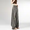 Jeans Rectos Desgastados Retro para Mujer Primavera 2025 Nuevo talla extra chica gordita Adelgazantes Sueltos de Cintura Alta Pierna Ancha