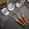 Espátula de Acero Inoxidable 304 con Mango de Madera, Espátula de Hierro Anti-quemaduras, Espátula de Cocina, Cuchara de Palosanto, Juego de Utensilios de Cocina para Uso Doméstico
