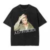 Camiseta Lavada Retro de Justin Bieber para Hombre Top de Algodón para Mujer Estilo Hip-Hop Casual