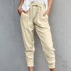 Pantalones casuales de verano para mujer, de algodón y lino, de color liso, sencillos, con cordones, ajustados y recortados, de Amazon.