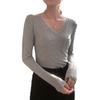 Camiseta casual básica blanca pura para mujer 2026 Nueva primavera y otoño Ropa interior Cuello en V Slim Manga larga Camiseta Adelgazante Look Coreano Top