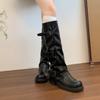 Botas Largas Estilo Páramo para Mujer 2025 Nuevo Verano y Otoño Tacón Grueso Suela Gruesa Botas Marrones Retro Botas de Montar