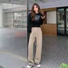 Pantalones Rectos de Terciopelo Europeo Estilo Nuevo de Primavera para Mujer Cintura Alta Sueltos Casuales Pantalones de Punto Versátiles de Pierna Ancha para Mujer