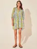 Moda Transfronteriza para Mujer Cuerda de Corbata Floral Manga Corta Holgada Casual Vestido de Ram Falda de Vacaciones en la Playa