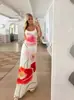Vestido Longo de Verão Novo Feminino Estilo Ins Europeu e Americano com Alças Finas, Decote U, Costas Abertas, Slim, Estampa Floral, Linha A