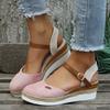 Comércio exterior transfronteiriço plus size Baotou Sandálias vazias femininas Salto cunha leve Corda de cânhamo Fivela Sandálias femininas Sola grossa Sandálias femininas