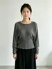 Suéter ajustado de diseño coreano con cuello redondo y ceñido a la cintura para mujer, nueva llegada para otoño e invierno, top de punto de manga larga tipo jersey, capa base