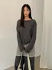 Suéter Tejido Pulóver Color Sólido Cuello Redondo Hueco Holgado Relajado Delgado para Mujer Estilo Nuevo Principios de Otoño 2025 25659