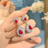 Pendientes de hemoglobina de paloma vintage de lujo, ligeros, largos de corindón rojo, pendientes de gota de agua con diamantes rojos, pendientes de diamantes de alto carbono para mujer.