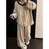 Conjunto de Pijama de Gaze de Algodão com Estampa Floral Pequena Estilo Coreano para Mulheres, Novo Conjunto de Loungewear de Tamanho Grande para Primavera e Outono Que Pode Ser Usado Fora
