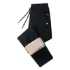 Pantalones casuales gruesos con forro polar de cachemir de otoño e invierno para hombre, pantalones deportivos de talla grande, holgados con cremallera y bolsillo atado al tobillo para hombre