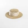 Primavera e Verão Moda Elegante Fita de Fio de Cânhamo Feminino Aba Larga Tecido à Mão Seagrass Flat Chapéu Guarda-sol Ao Ar Livre Forma Côncava Chapéu de Palha